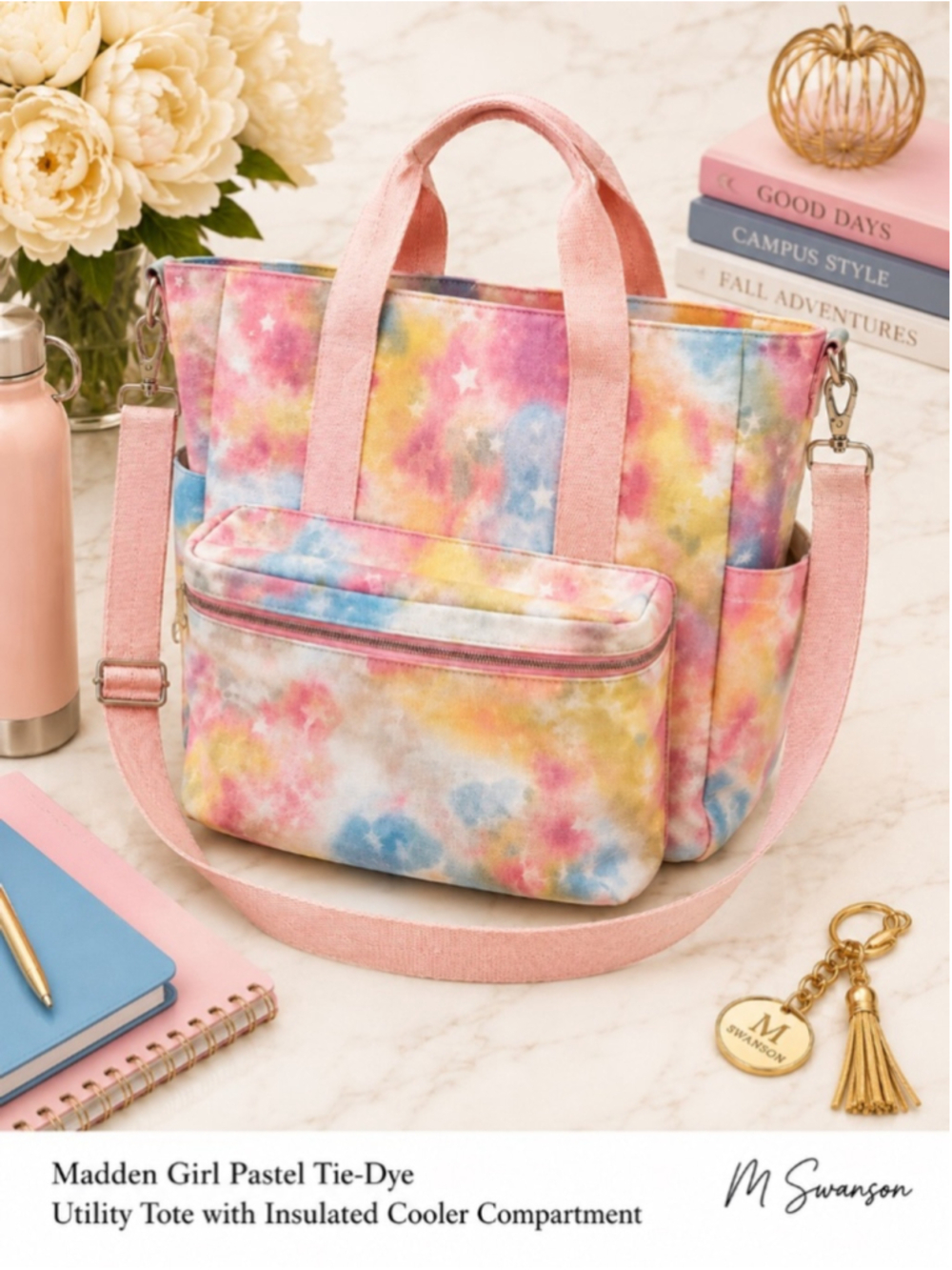 Madden Girl Pastel Tie-Dye Utility Cooler Tote Teacher School Bag